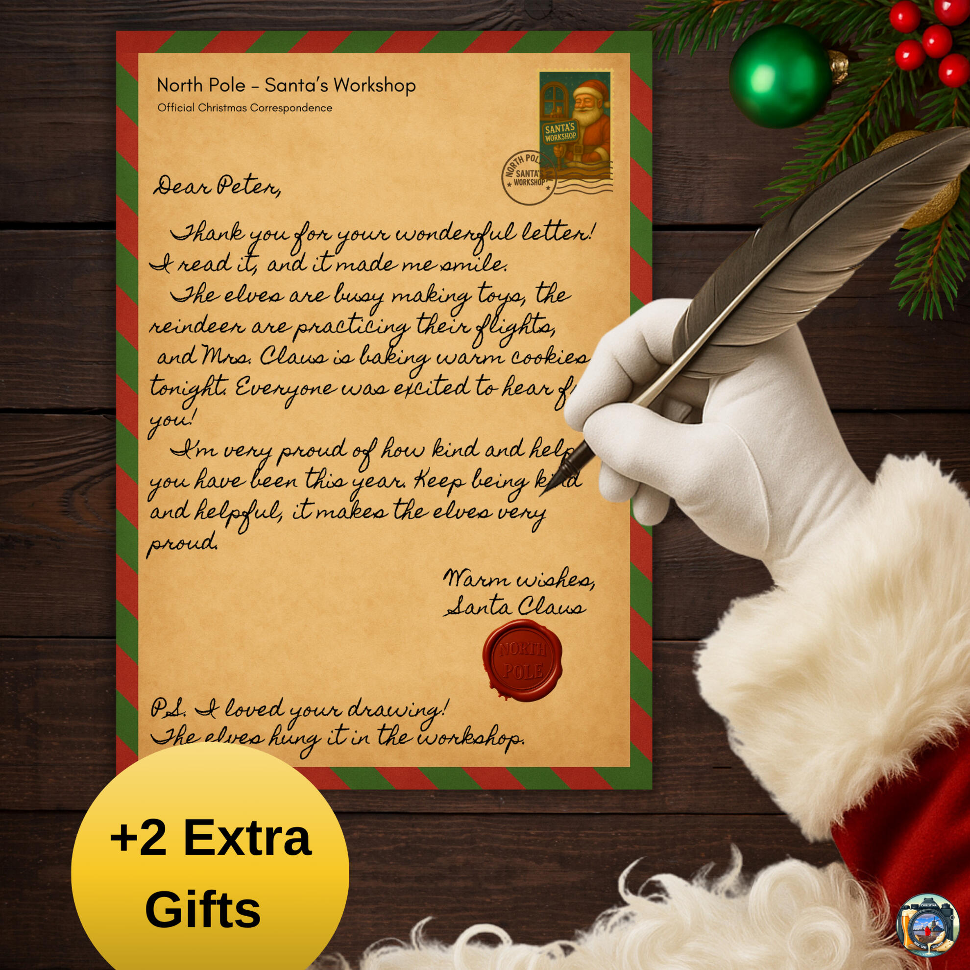Santa reply letter template for kids, printable digital.