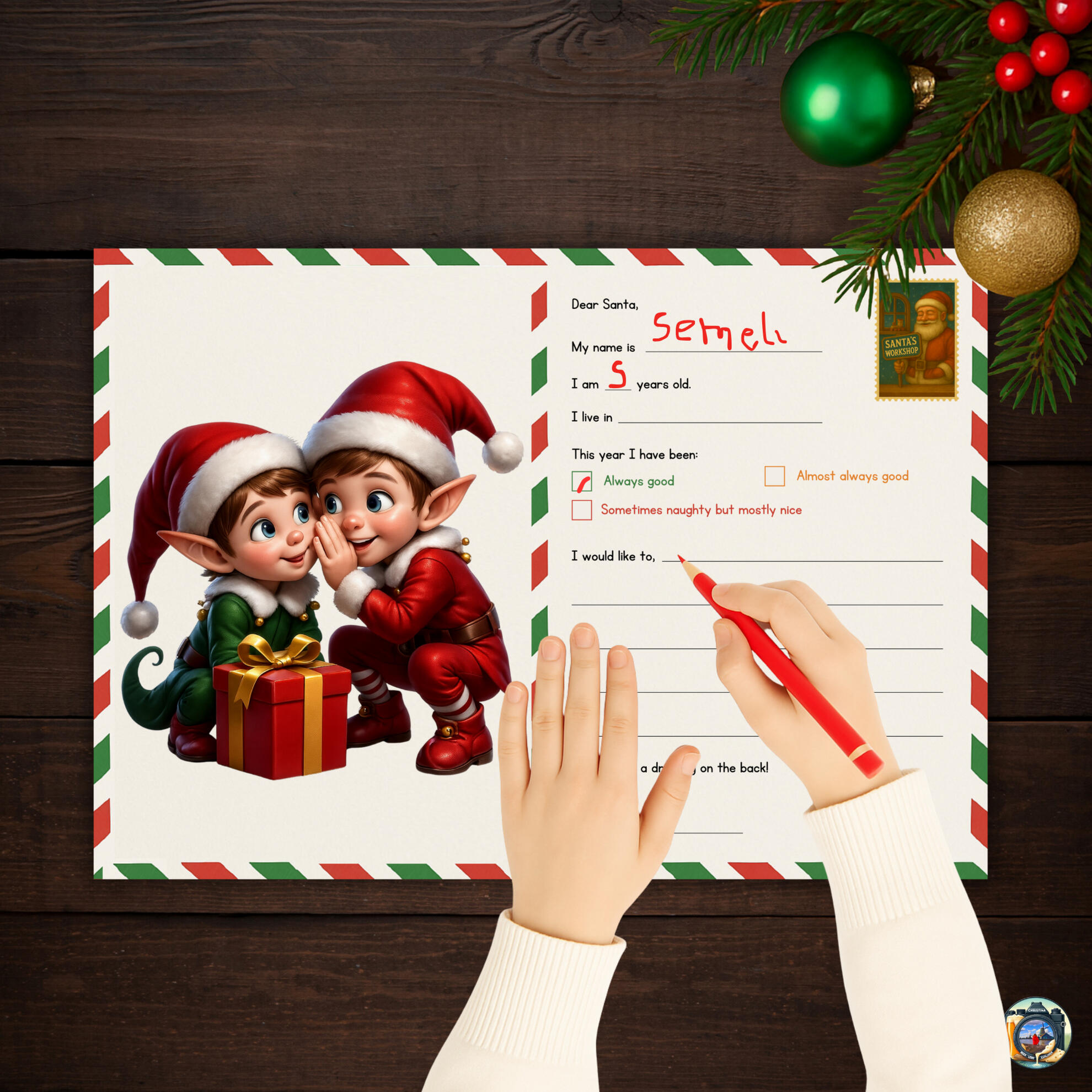 Letter to Santa template for kids, printable digital.