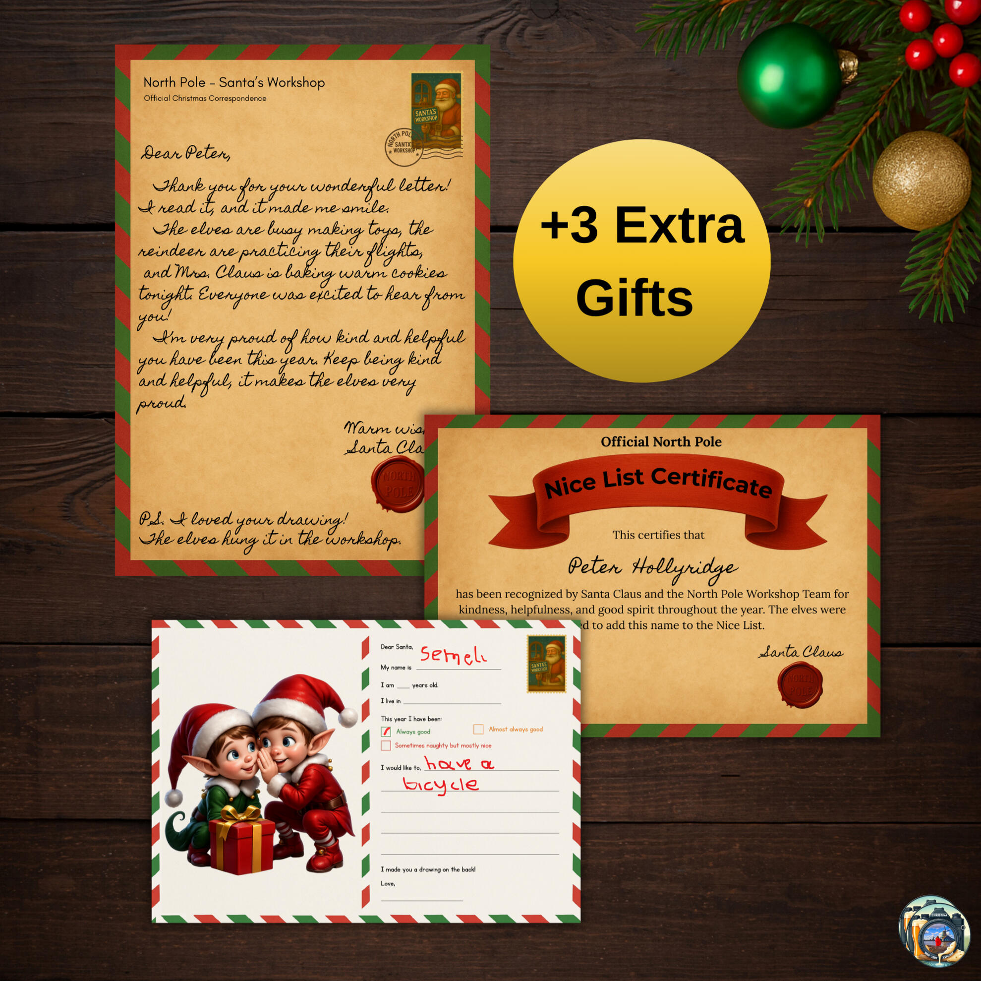 Santa letter and reply bundle template, printable digital for kids.