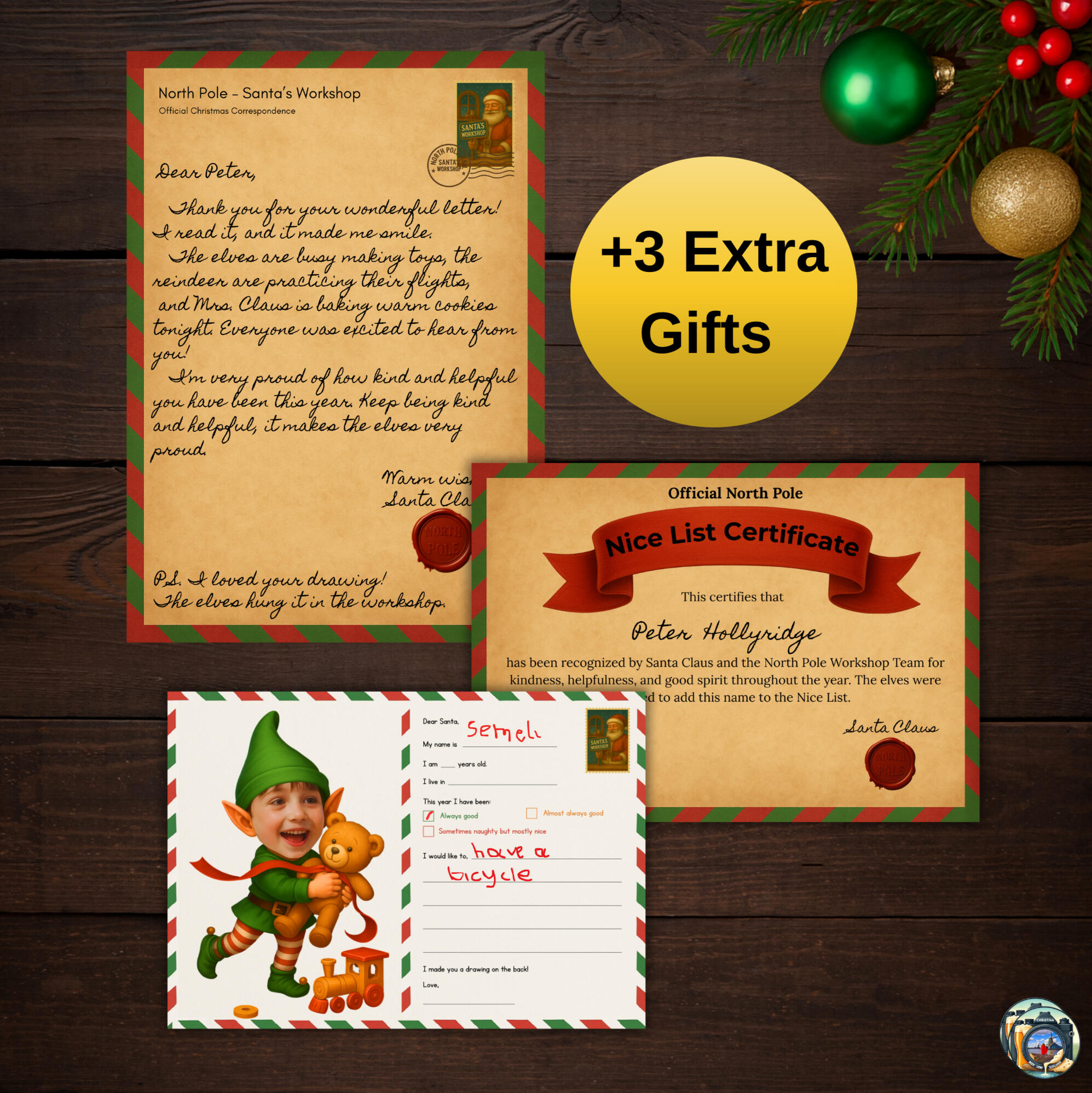 Santa letter and reply bundle template, printable digital for kids.
