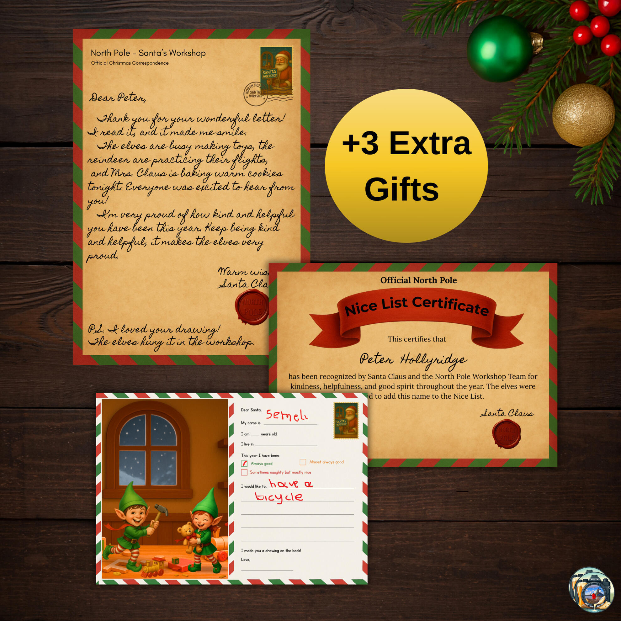 Santa letter and reply bundle template, printable digital for kids.